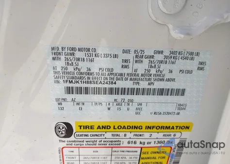 2025 Ford Expedition Active Max from USA, damaged, VIN 1FMJK1H88SEA24384